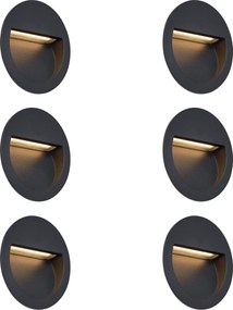 Комплект от 6 модерни вградени стенни лампи черни, включително LED IP65 - Gem
