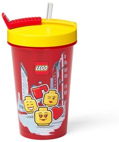 Червена чаша с жълт капак и сламка , 500 ml Iconic - LEGO®