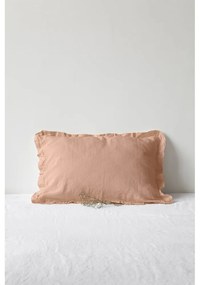 Кафява ленена калъфка за възглавница в цвят теракота с кант на райета , 50 x 60 cm - Linen Tales