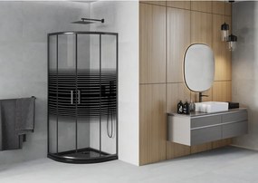 Mexen Rio душ кабина полукръгла 80 x 80 см, черни ленти, черна + корито Flat, черно - 863-080-080-70-20-4170B
