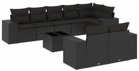 3255162 vidaXL Градински комплект диван с възглавници 9 части черен полиратан