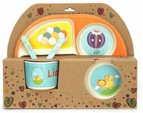 Детски сервиз за хранене 5 части със заоблена четирисекционна чиния "Лъвче"