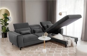 Тъмносив кадифен разтегателен ъглов диван с място за съхранение (десен ъгъл) Foble – ELTAP