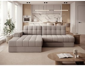 Бежов кадифен разтегателен ъглов диван (ляв ъгъл) Blezalt – ELTAP