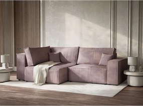 Лилав сгъваем/с място за съхранение ъглов диван от рипсено кадифе (ляв ъгъл/L форма) Tonga – Maison de Rêve