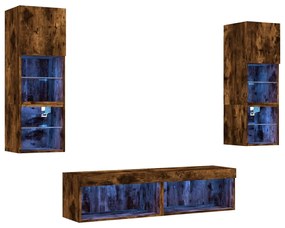 3216619 vidaXL ТВ стенни модули с LED, 6 части, опушен дъб, инженерно дърво