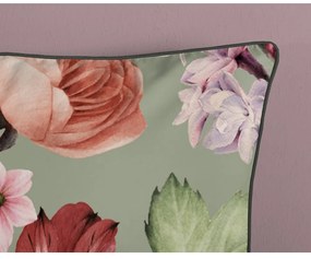Зелено единично удължено спално бельо от памучен сатен 140x220 cm Fiori – Descanso