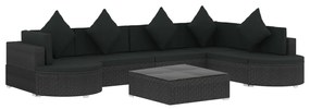 46751 vidaXL Градински комплект с възглавници, 8 части, черен полиратан