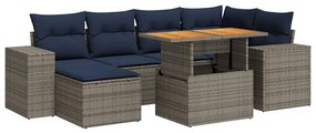 3327400 vidaXL Градински диван с възглавници, 7 части, полиратан, сив