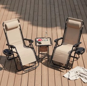 Комплект от 2 градински стола с маса - бежов