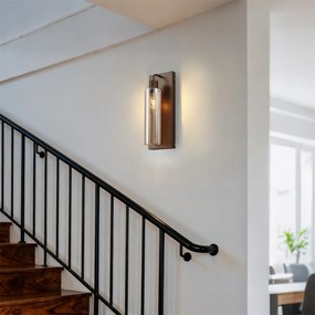 Хотелски шик стенна лампа тъмен бронз с кехлибарено стъкло - Stavelot