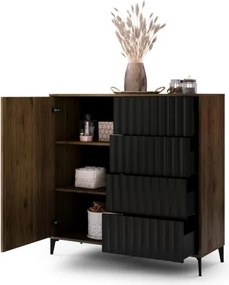 Скрин РИМИНИ К-123С Елегантен Орех/Черно - МОДЕРЕН ШКАФ С ЧЕКМЕДЖЕТА И НАБРАЗДЕНИ ФРОНТОВЕ