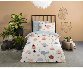 Синьо -бежово единично памучно детско спално бельо 140x200 cm Eclips – Good Morning