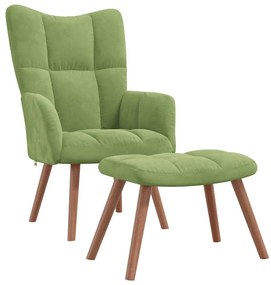 328065 vidaXL Релакс стол с табуретка, светлозелен, кадифе