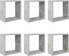 807012 vidaXL Стенни кубични рафтове, 6 бр, бетонно сиви, 30x15x30 см
