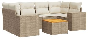 3257675 vidaXL Градински диван с възглавници, 7 части, бежов полиратан