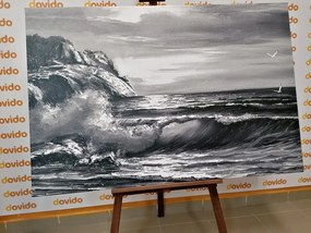 Картина на платно – Утро на морето в черно-бяло