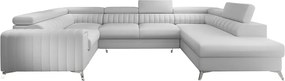 Бял разтегателен ъглов диван с място за съхранение от изкуствена кожа (десен ъгъл U форма) Louis – ELTAP