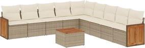 3227745 vidaXL Градински диван с възглавници, 10 части, бежов полиратан