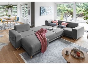 Сив разтегателен/с място за съхранение ъглов диван (десен ъгъл/U форма) Classy Sophie – Miuform