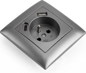 Единичен контакт със заземяване + USB-A USB-C OSTE JNH004-G Grey