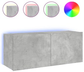 837326 vidaXL Стенен ТВ шкаф с LED осветление, бетонно сив, 100x35x41 см