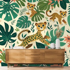 Тапет – Сладки леопардови малки в джунглата