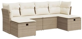 3325324 vidaXL Градински диван с възглавници, 6 части, бежов полиратан
