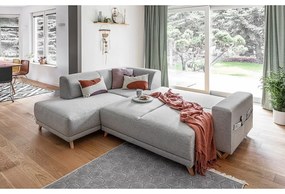 Светлосив разтегателен/с място за съхранение ъглов диван (ляв ъгъл/L форма) Classy Sophie – Miuform