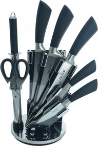 Комплект ножове с поставка ZILNER ZL 5127, 8 части, Точило, Ножици, Неръждаема стомана, Черен