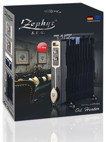 Радиатор ZEPHYR ZP 1971 G11, 2500W, 11 ребра, 3 степени, Поставка за дрехи, Регулируем термостат, Черен