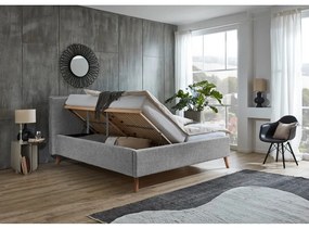 Светлосиво двойно легло 180x200 cm тапицирано с място за съхранение с включена подматрачна рамка Riva – Meise Möbel