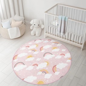 Розов детски килим подходящ за пране ø120 cm Rainbow World – Mila Home