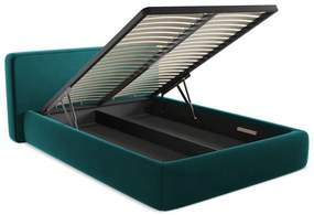 Тюркоазено двойно тапицирано легло с място за съхранение и включена подматрачна рамка 140x200 cm Kiana – Makamii