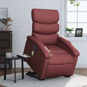 3204065 vidaXL Електрически изправящ масажен реклайнер, виненочервен, еко кожа