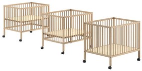 Кошара за игра от масивен бук с регулируема височина/на колелца 95x75 cm в естествен цвят Dino – Vipack