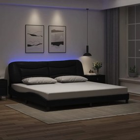 3213955 vidaXL Рамка за легло с LED осветление, черна, 200x200 см, еко кожа