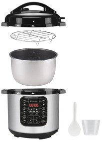 Мултикукър под налягане Beper P101COS001, 1200W, 15 програми, 6 литра, Таймер, Инокс/черен