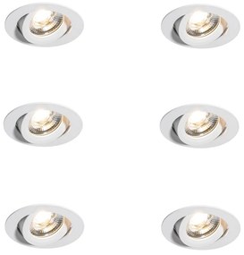 Комплект от 6 модерни вградени прожектора бели 8.2 см с LED IP54 Ултра тънки - Pupil