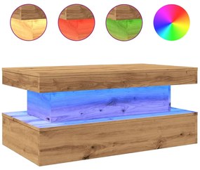 857715 vidaXL Маса за кафе с LED осветление, дъб артизан, 90x50x40 см