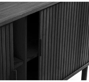 Черен нисък скрин в дъбов декор с плъзгащи се врати 76x160 cm Cavo - Unique Furniture