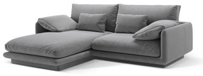 Светлосив кадифен ъглов диван (ляв ъгъл) Torino – Micadoni