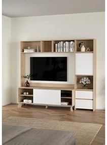 TV комплект от дъбов декор в бял и естествен цвят 209x183x48 cm Next – Tvilum