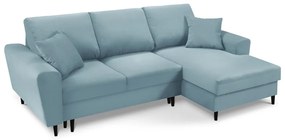 Светлосин разтегателен ъглов диван с място за съхранение от рипсено кадифе (десен ъгъл) Kyoto – Cosmopolitan Design