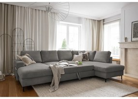 Сив разтегателен ъглов диван от рипсено кадифе (десен ъгъл) Lofty Lilly – Miuform