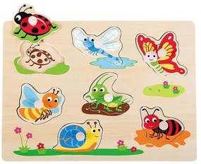 Lelin Toys - Дървен пъзел с дръжки - Насекоми