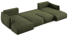Зелен шенилов сгъваем ъглов диван (U форма) Leila – Makamii