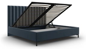Тъмносиньо тапицирано двойно легло с място за съхранение с включена подматрачна рамка 180x200 cm Casey – Mazzini Beds