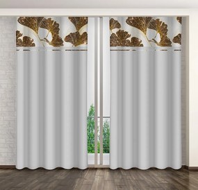 Класическа сива завеса с принт на златни листа от гинко Ширина: 160 см | Дължина: 270 см