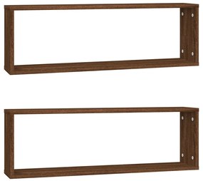 815921 vidaXL Стенни рафтове, 2 бр, кафяв дъб, 80x15x26,5 см, инженерно дърво